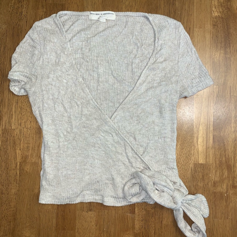 Urban Outfitters beige short sleeve tie top